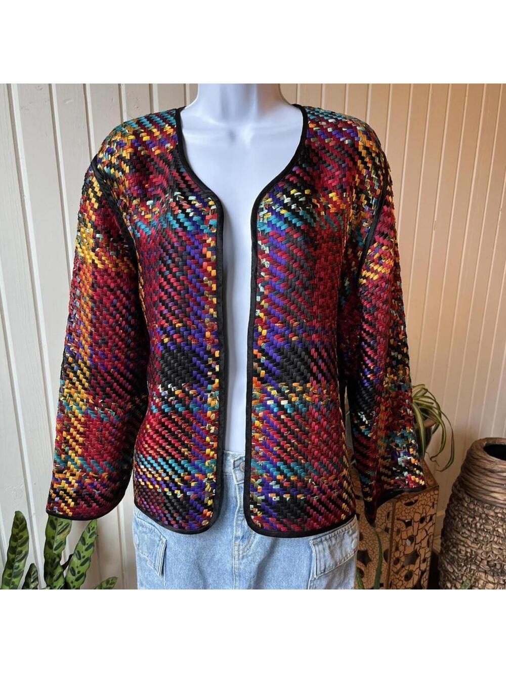 Chico’s Design Multicolor Silk Jacket | Artistic Woven Statement Blazer - Picture 1 of 6